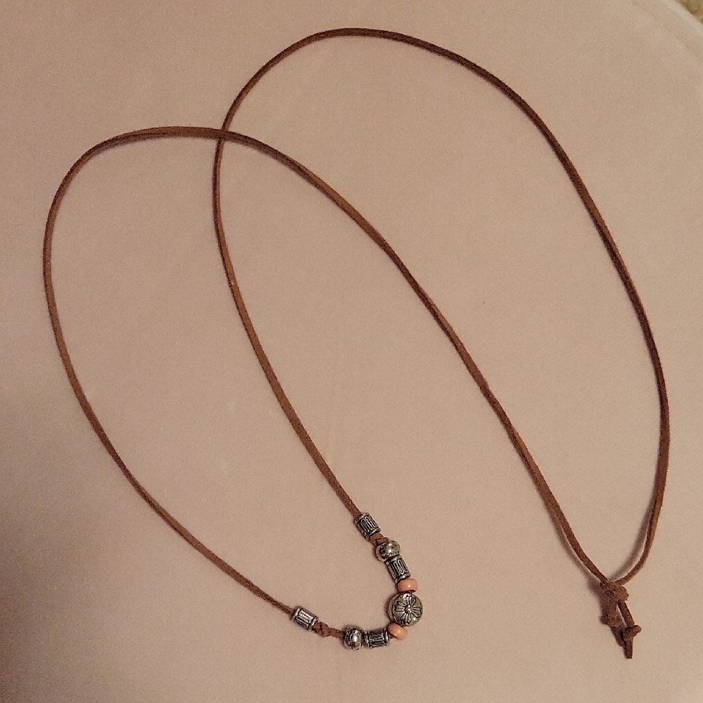 Boho Leather Cord Necklace with Bead Accents